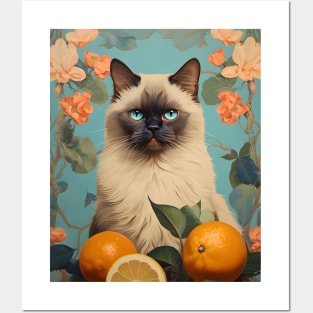 Retro Vintage Citrus Himalayan Cat Design | Unique Art Print Posters and Art